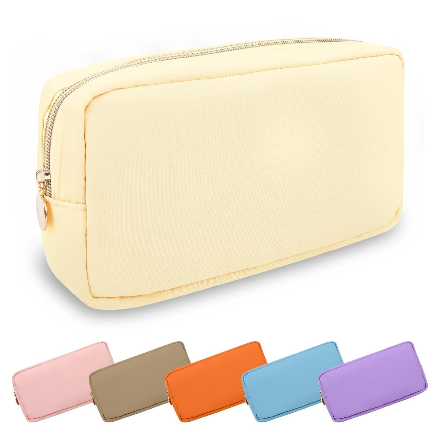 Waterproof Mini Floral Makeup Bag - Nylon Travel Pouch for Women | Cute Zipper Toiletry Organizer (Mini White-Flowers)