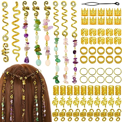 80 Pcs Natural Crystal Stone Hair Jewelry Set for Braids