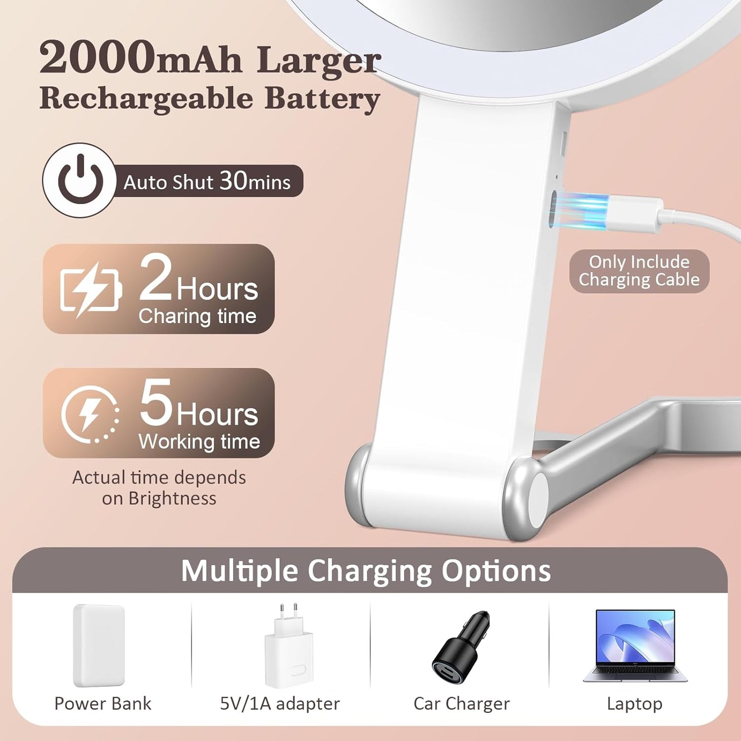 Travel Makeup Mirror with Lights - 15X/1X Double-Sided LED Magnifying Mirror | Portable, Dimmable Touch Control, 3 Color Lighting