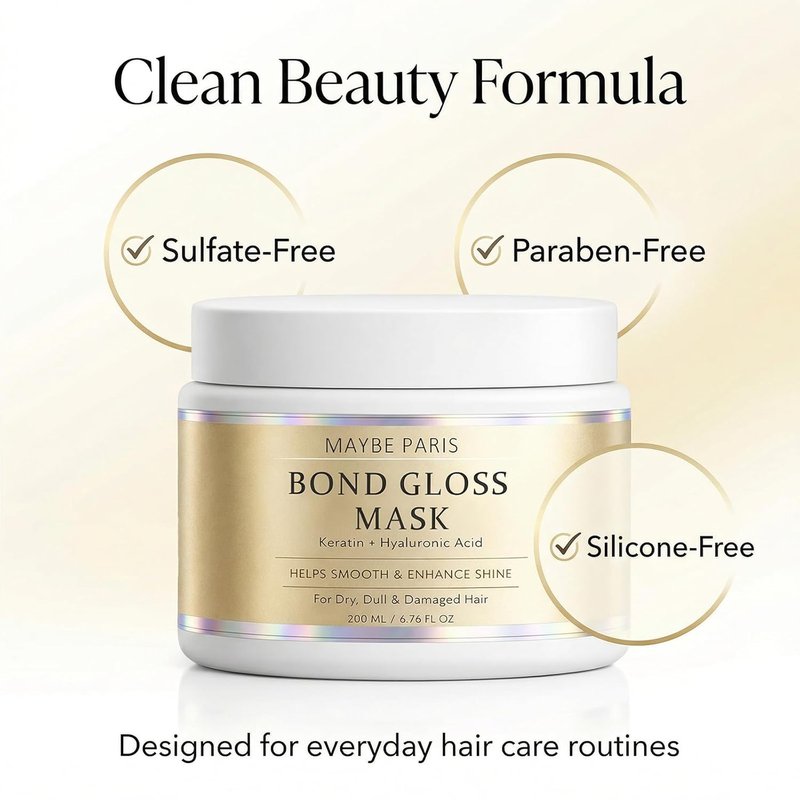Bond Gloss Hair Mask - Hydrolyzed Keratin & Hyaluronic Acid for Stronger, Smoother Hair | Sulfate-Free, 8 oz