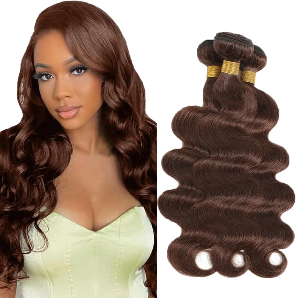 Color #4 Human Hair Bundle Chocolate Brown Body Wave 3 Bundles 22 24 26 inch 10A Real Brown Body Wave Human Hair Extensions #4 Color 150g