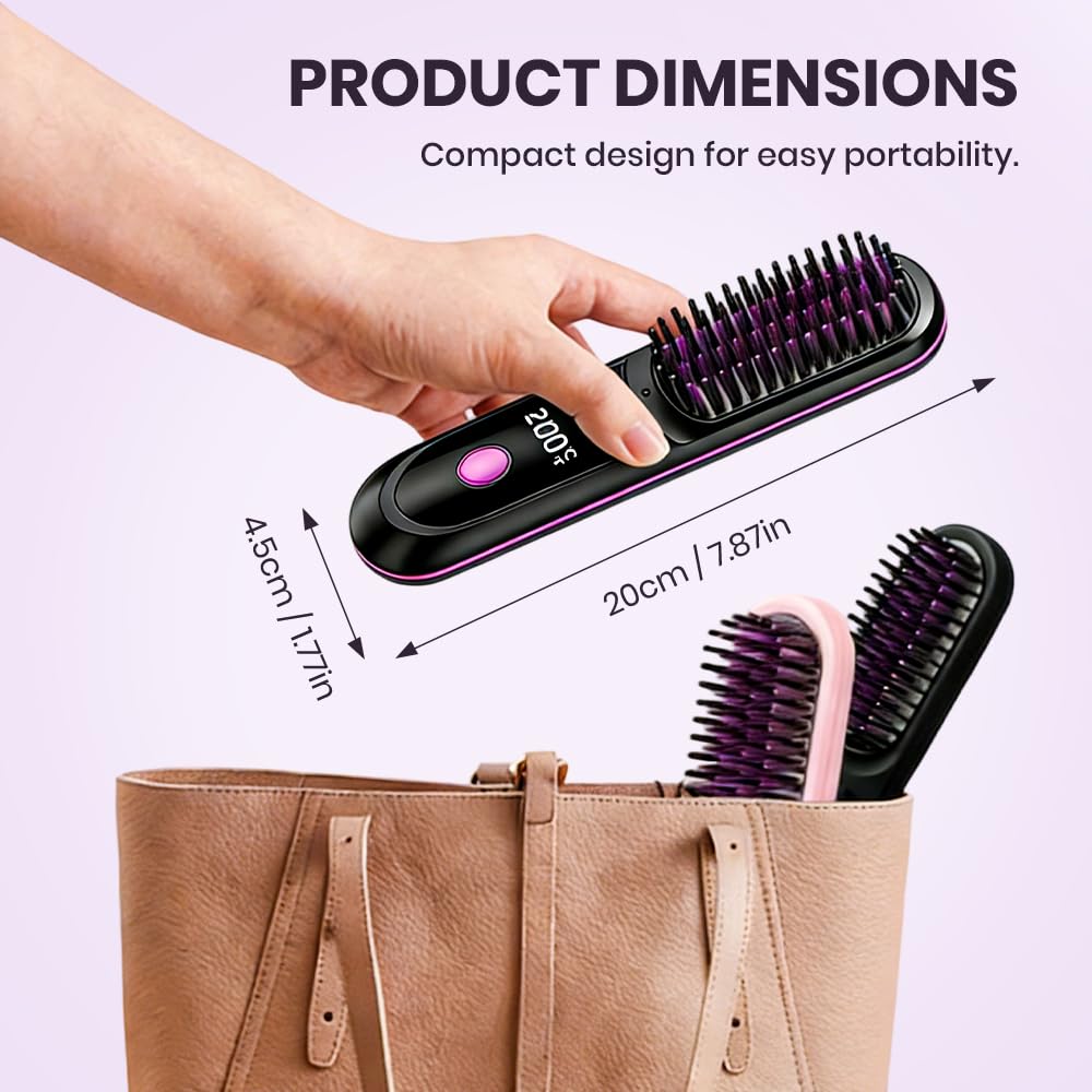 Spwejsr Cordless Straightening Brush, Rechargeable Cordless Hair Straightener with 3 Temp Settings, Ceramic Fast Heat, Includes Pointed Comb and 2 Clips for Travel (White)