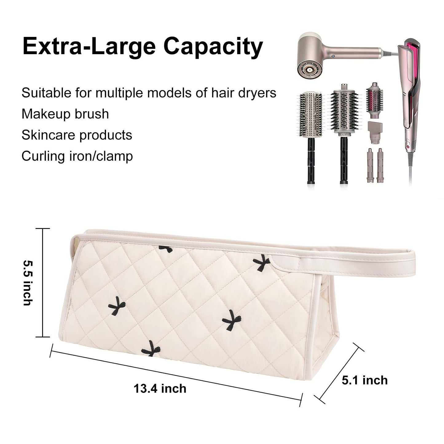 idoltimes Quilted Hair Tools Travel Bag, Compatible with Dyson Airwrap Styler, Portable Cotton Floral Organizer Case for Shark FlexStyle Attachments Storage