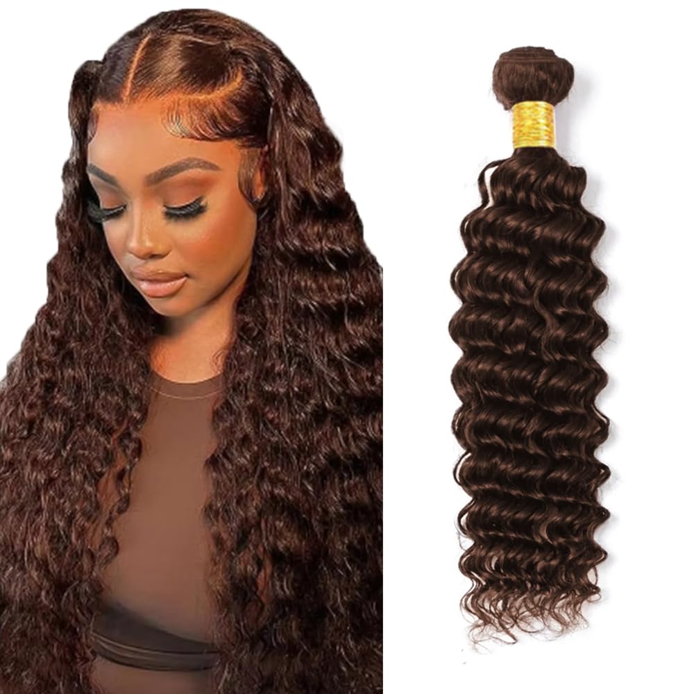 50g Brown Human Hair Bundles #4 Deep Wave Bundles 20 inch Dark Brown Bundle Human Hair #4 Wet and Wavy Bundle