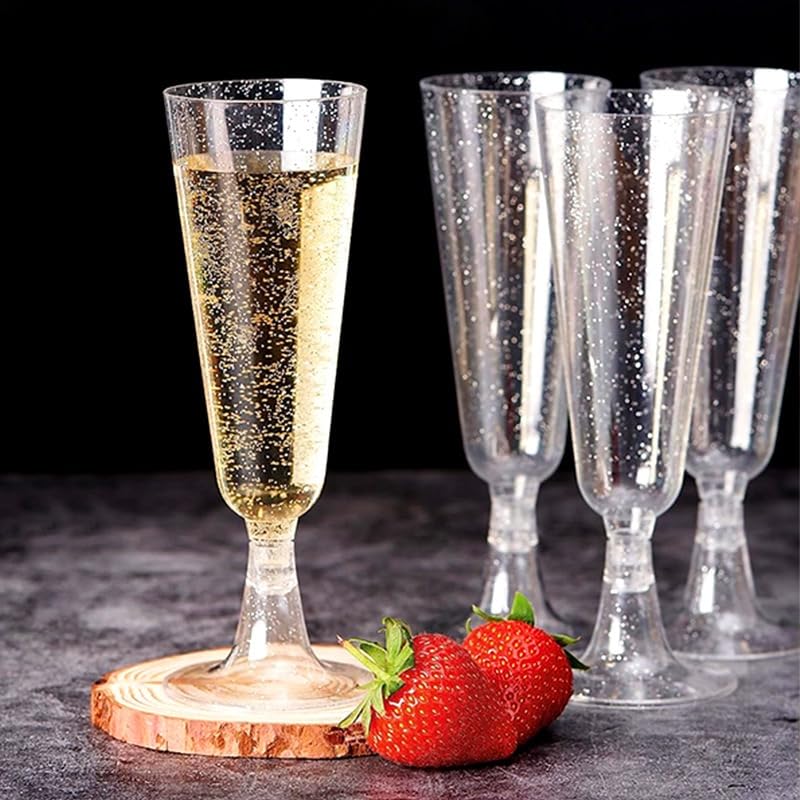 25 Pack Silver Glitter Disposable Champagne Flutes - 5.5oz