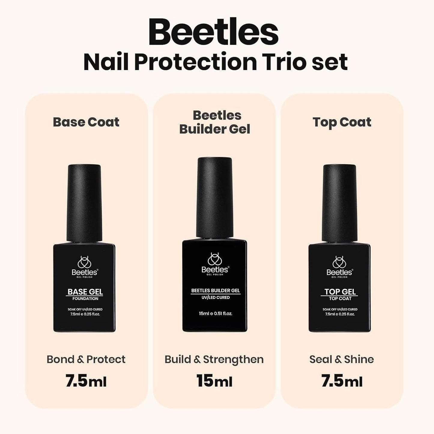 Beetles Builder Gel - Nail Strengthening Clear Gel Set | 3 Pcs for DIY Salon Use, Perfect for Beginners