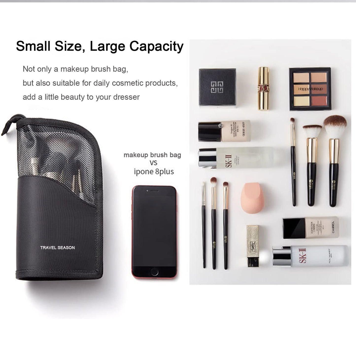 Linsiter Makeup Brush Travel Case Stand Up, High Capacity Makeup Organizer Portable Travel Makeup Brush Holder(Black)