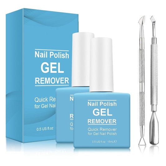 Gel Nail Polish Remover - Magic Soak-Off Formula in 2-5 Minutes | 2 Pack with Cuticle Pusher & Nail Scraper