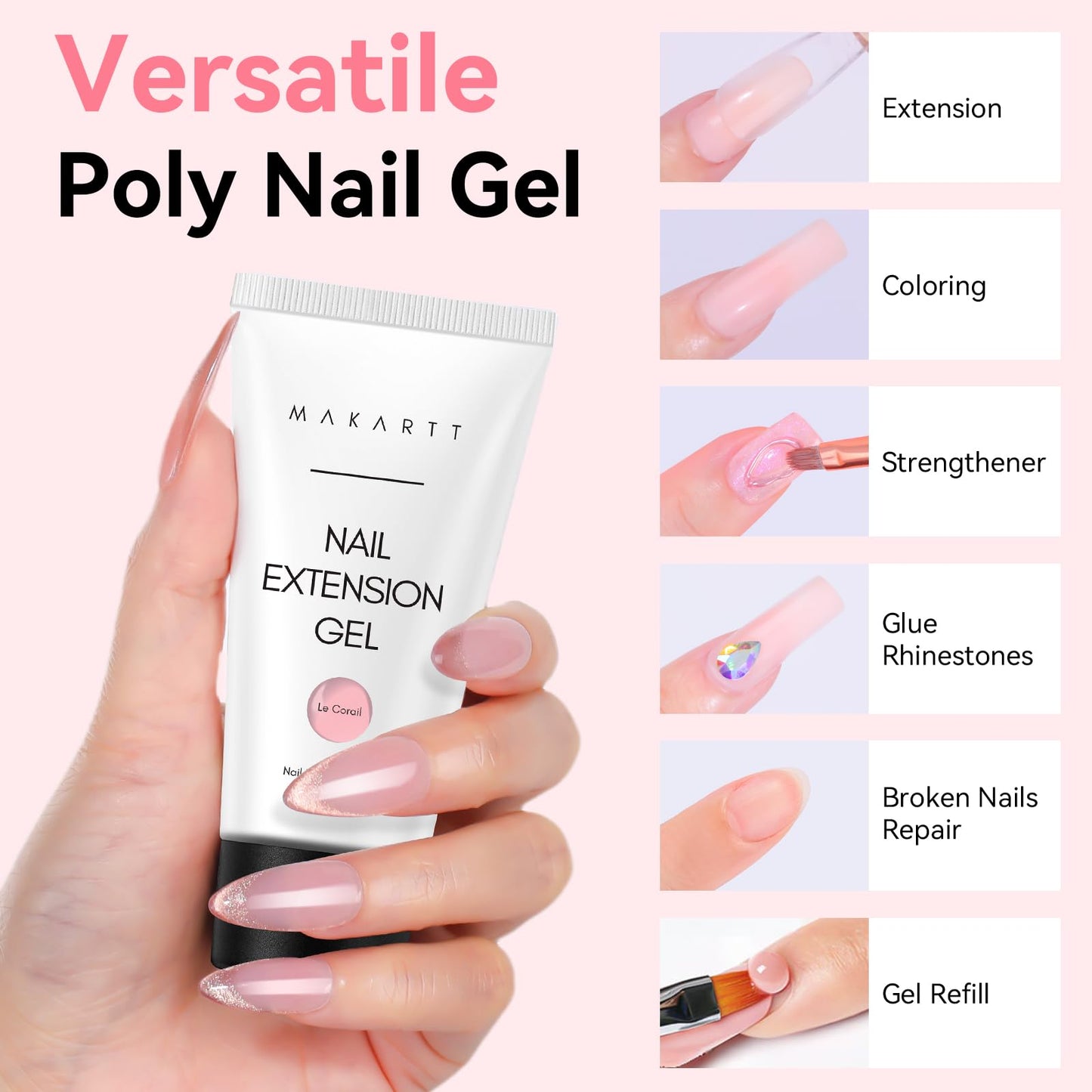 Makartt Poly Nail Gel 50ML: Natural Pink Gel Builder for Extension