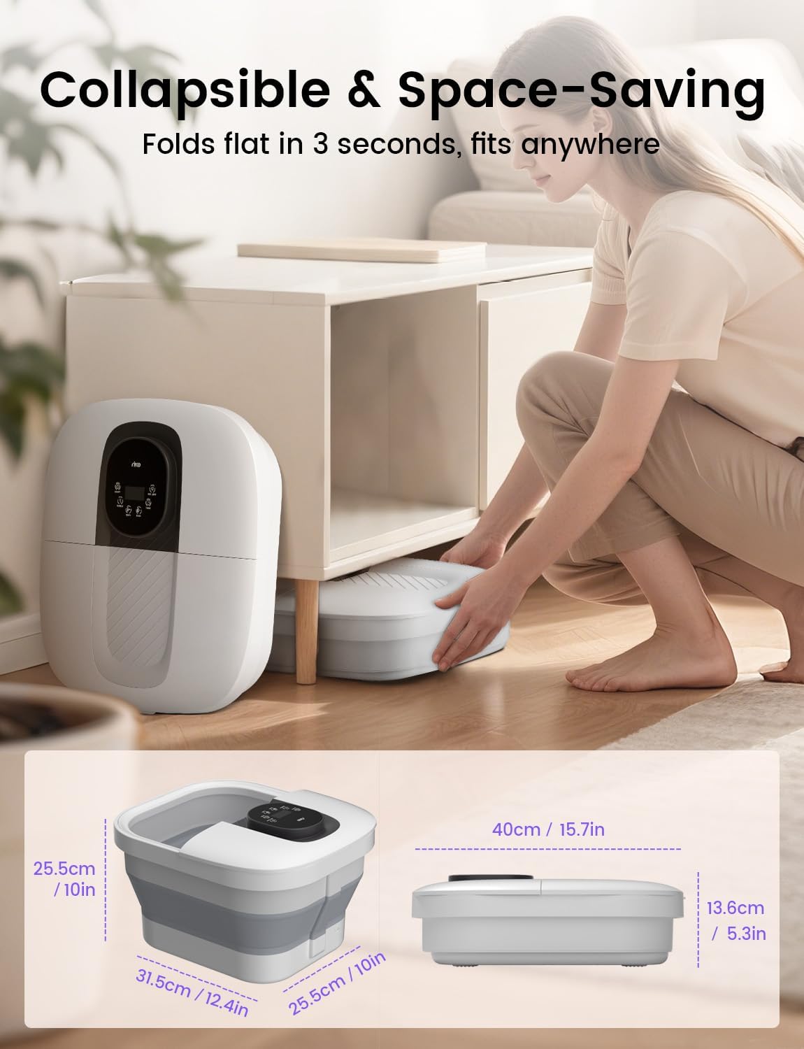 Collapsible Foot Spa - Fast Heating & Massage - 14 Temp Control, Smart Touch Screen | Space-Saving Design, Perfect Gift for Dad