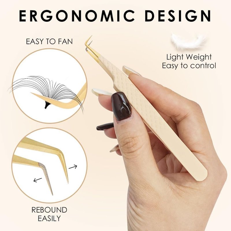 Beeutemaker Beige Fiber Tip Lash Tweezers for Eyelash Extensions – SS Shape for Isolation & Classic Lashes, Professional Lash Extension Tool