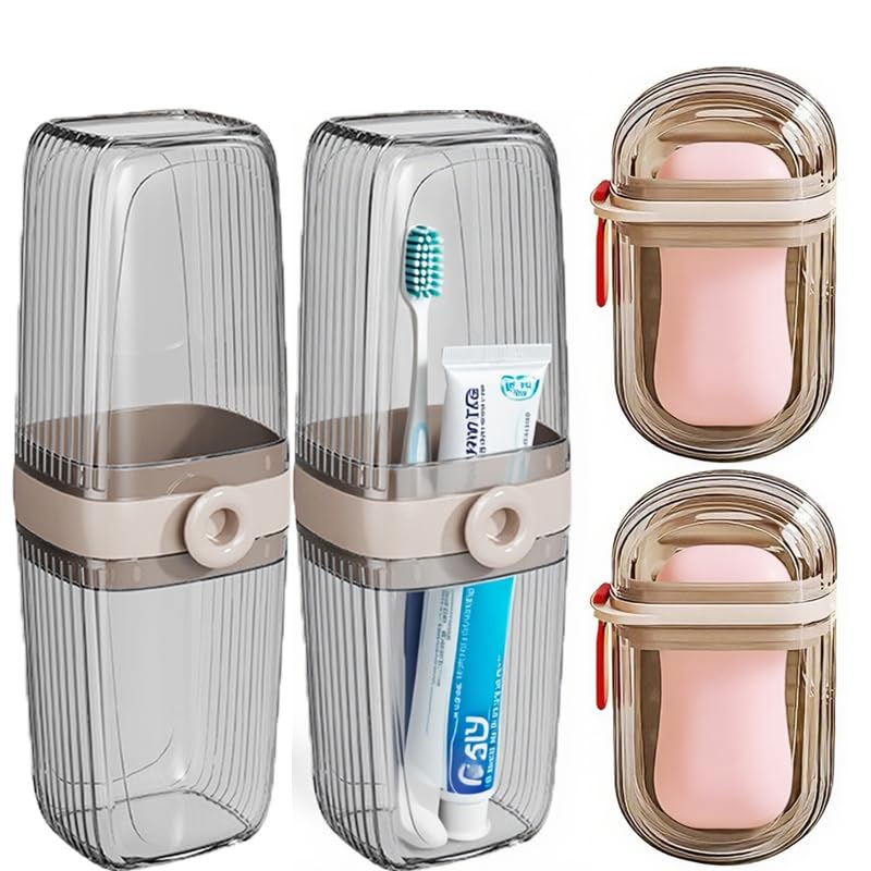 Travel Soap and Toothbrush Case Set - Leakproof Portable Holder