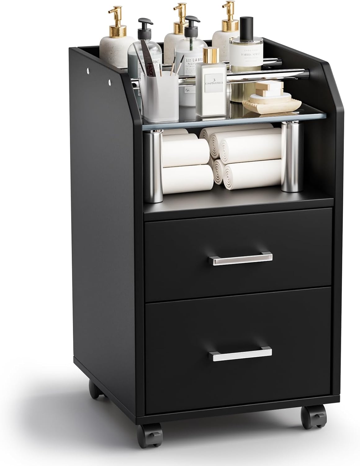 Pedicure Cart - Portable Foot Bath Trolley with Storage Drawer & Bottle Racks | Black Salon Station for Esthetician Manicure & Foot Massage