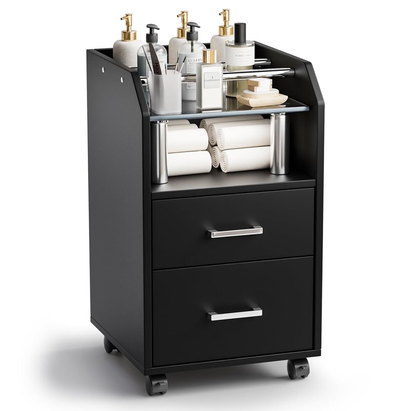 Pedicure Cart with Storage Drawer - Portable Black Salon Station for Estheticians | Foot Bath Trolley with Locking Wheels