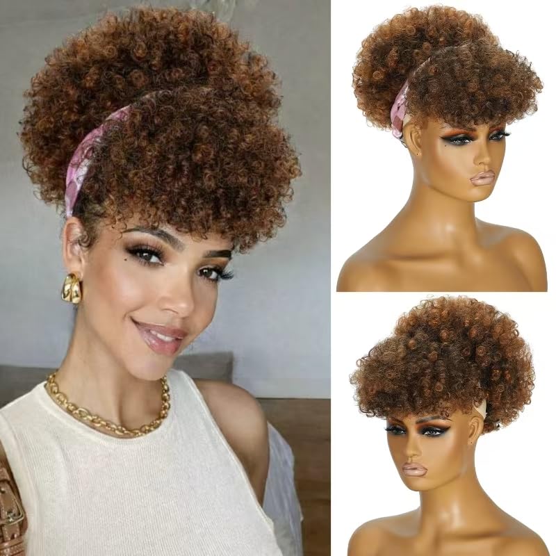 Afro Puff Drawstring Ponytail - Short Burgundy Kinky Curly Hair Extensions | Fluffy Updo for Black Women