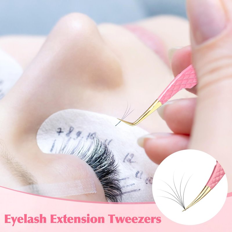 2PCS Professional Lash Tweezers Set, Bent & Straight Tip Precision Eyelash Extension Tweezers for False Lashes, Non-Slip Grip