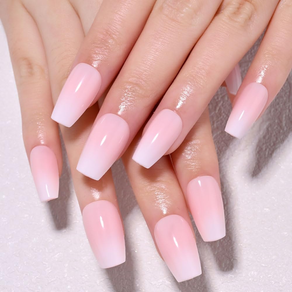 Cat Eye French Tip Press-On Nails - Nude & Pink Short Almond | Reusable Glue-On Nails with Gold Line for Weddings & Parties