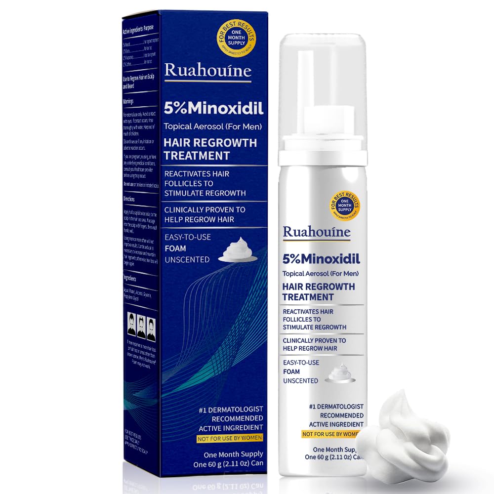 Ruahouine 5% Minoxidil Foam for Hair Regrowth, Topical Hair Loss Treatment for Men to Regrow Fuller, Thicker Hair, Rosemary Minoxidil Topical Aerosol, 60ml / 2.11oz