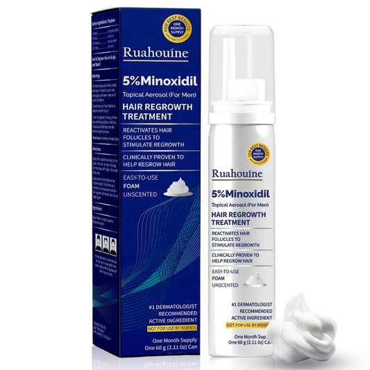 Ruahouine 5% Minoxidil Foam for Hair Regrowth, Topical Hair Loss Treatment for Men to Regrow Fuller, Thicker Hair, Rosemary Minoxidil Topical Aerosol, 60ml / 2.11oz