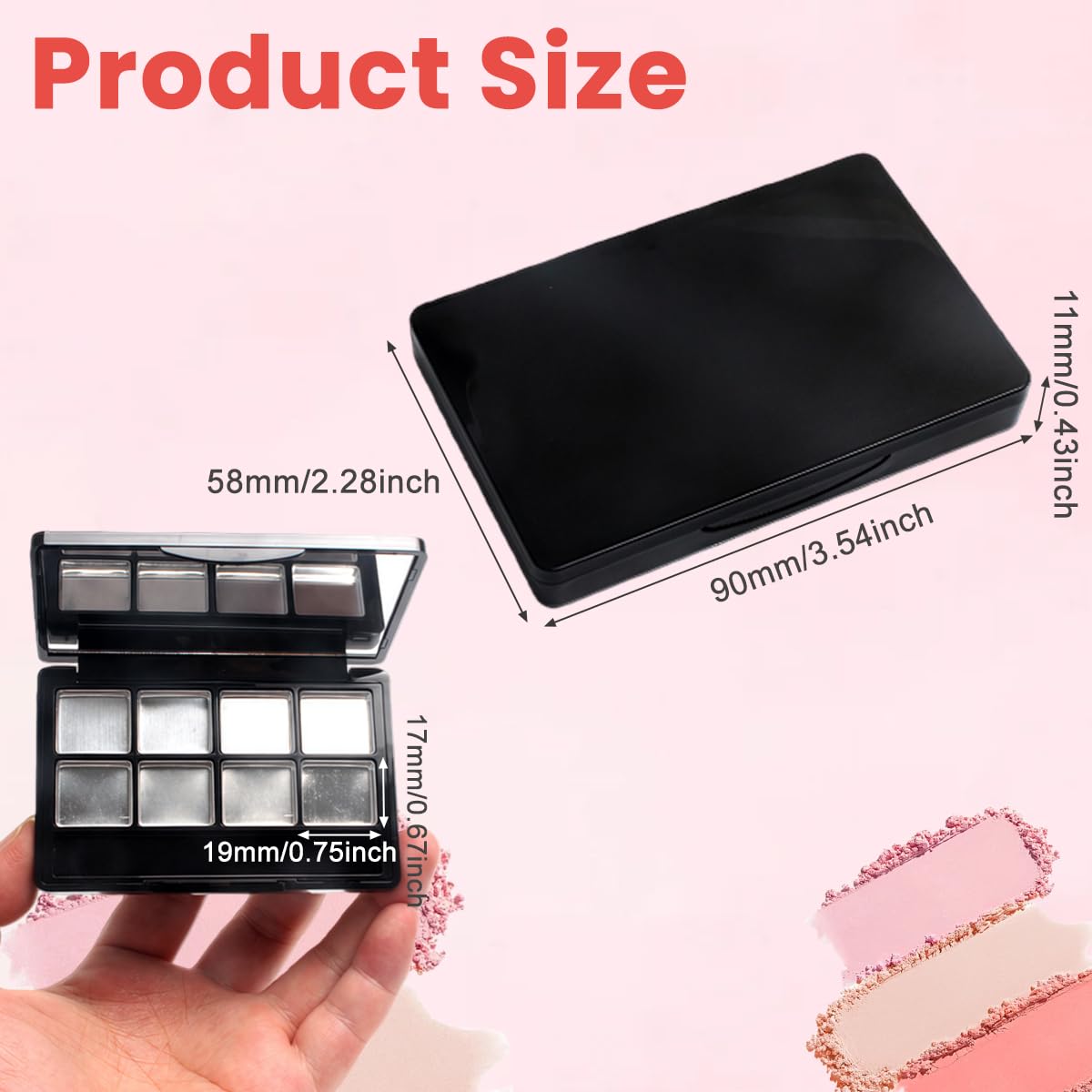 Empty Eye Shadow Palette Container Lipstick Cosmetic Cream Tray Multi-lattice Mini Holder Case Makeup Loose Powder Organizer Sample Small Box Mirror Snap Closure Metal Black Case Travel Useful Tool