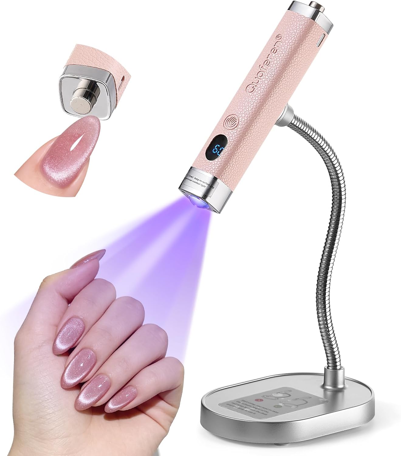 Mini Handheld UV Nail Lamp - Rechargeable Gel Curing Light with Auto Sensor & Cat Eye Magnet | White