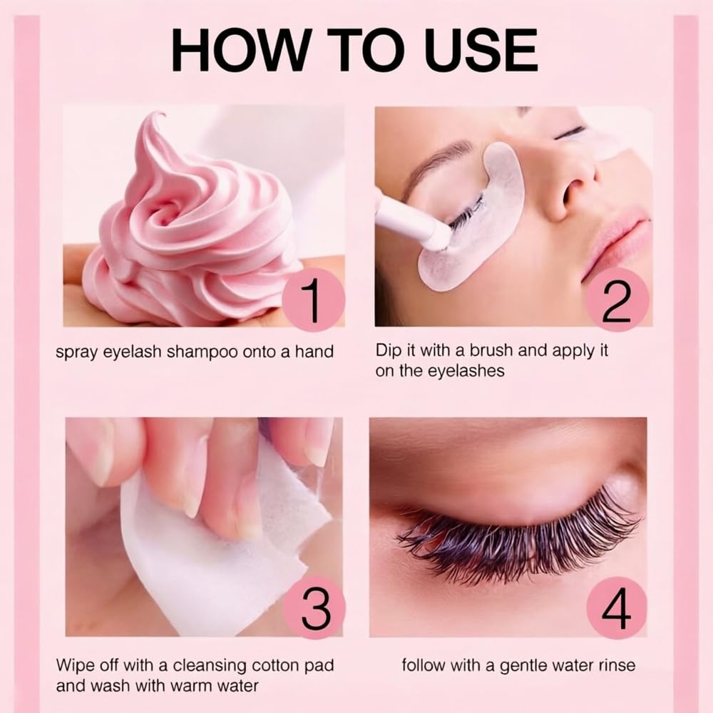 Whipped Lash Shampoo - Gentle Eyelash Extension Cleanser, 100ml | Safe Makeup Remover & Foam Cleaning Kit