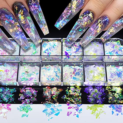 12 Color Iridescent Holographic Nail Glitter Sequins Set