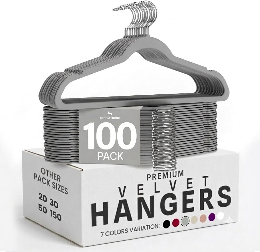 Utopia Home Velvet Hangers - Non-Slip Slim Coat & Pant Hangers | 50 Pack, 360° Swivel Hook, Black