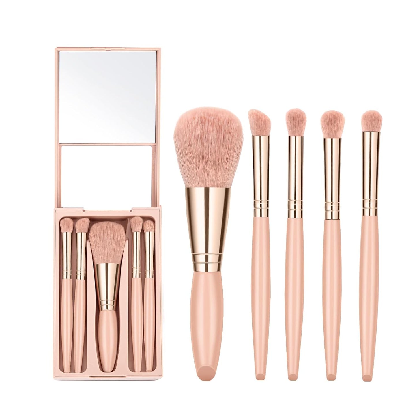 Eye Shadow Brush Set - Kids Small Makeup Brushes with Mirror | Perfect Valentine's Day Gift for Girls (Apricot)
