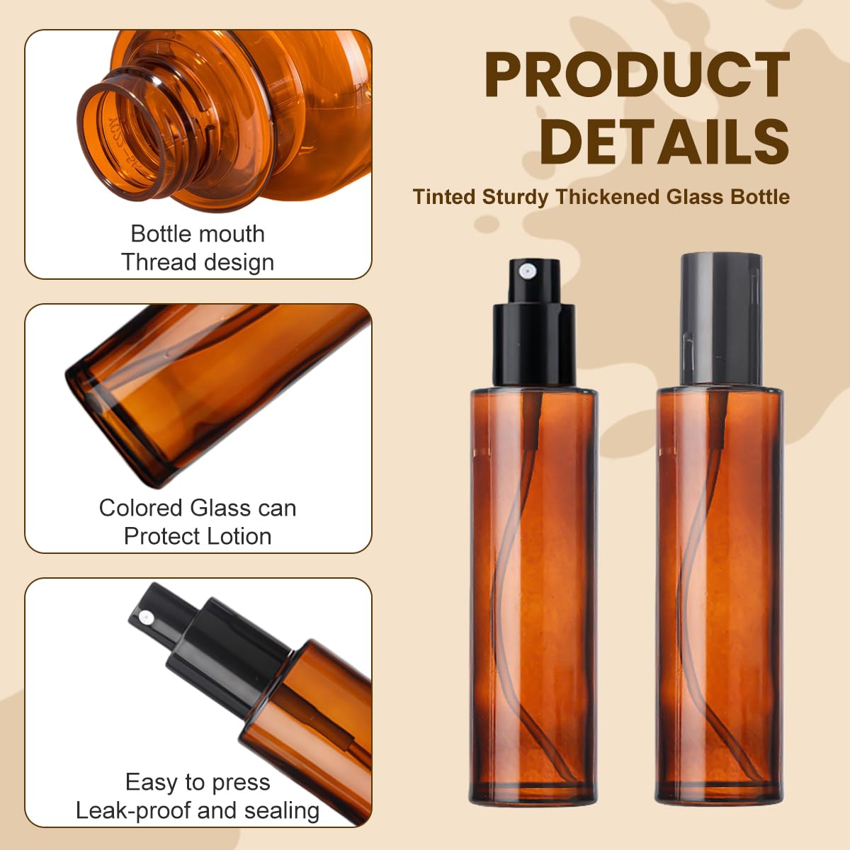 ASTRQLE 2 Pcs 100ml 3 4oz Amber Glass Spray Bottles Refillable Fine Mist Essential Oil Bottles Cosmetic Containers for Travel Aromatherapy Makeup Skincare