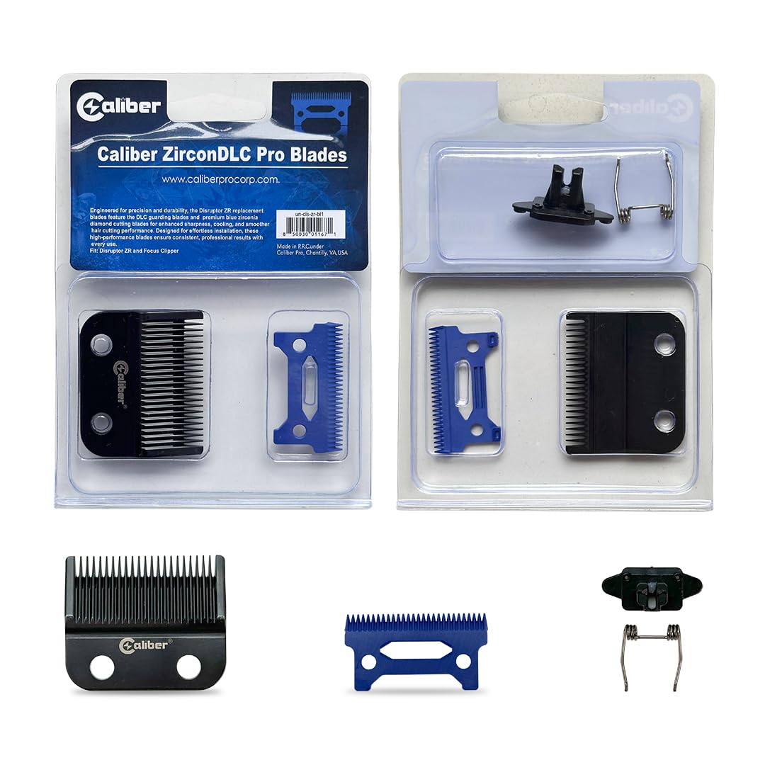 Caliber Pro Zirconia DLC Hair Clipper Blades, Professional Barber Trimmer Replacement Blades, Compatible with Disruptor ZR and 10MM Clipper