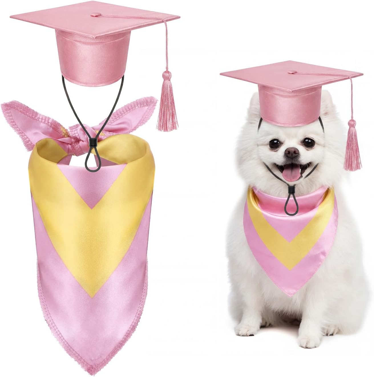 Dog Graduation Cap and Bandana Costume Set - Adjustable, Washable Pet Outfits for 2026 | Yellow, Small