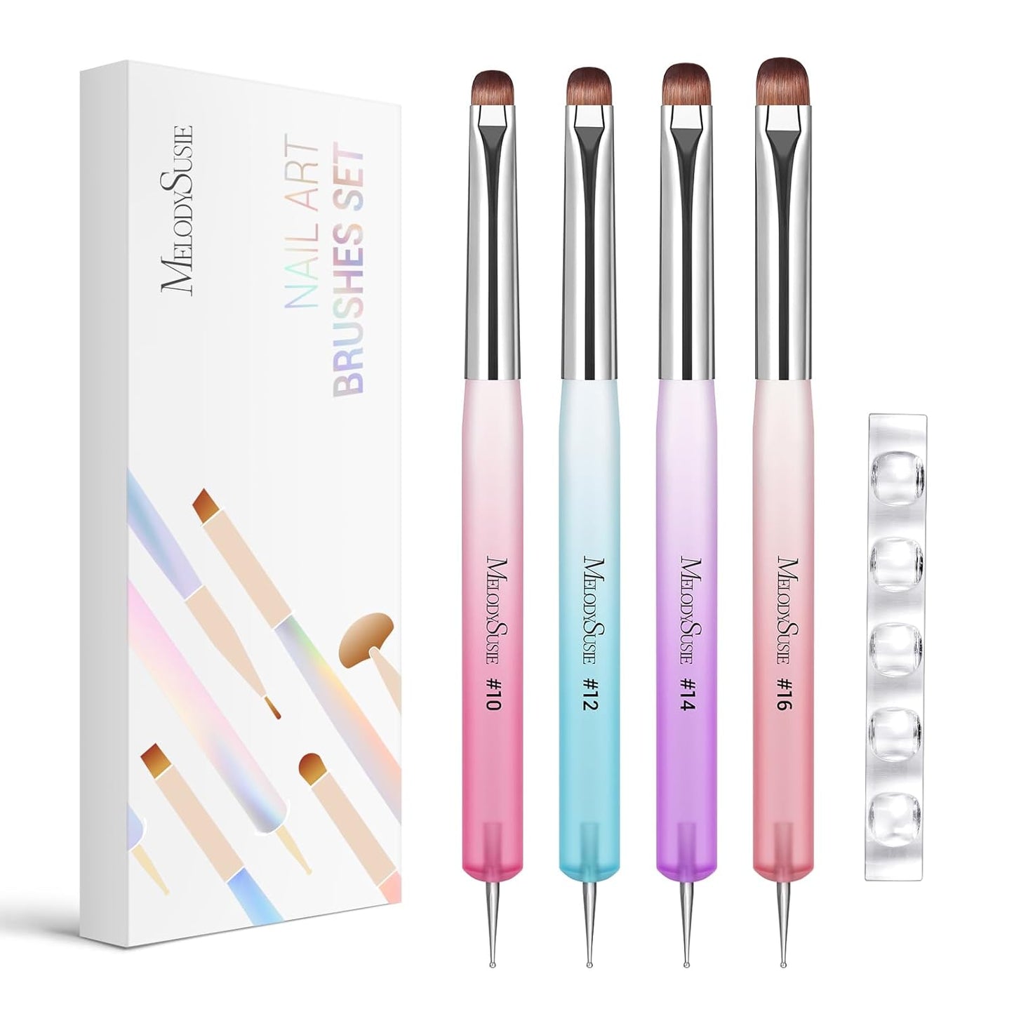 Dual-Ended French Nail Brush & Dotting Pen Set - Nail Art Tool with Holder | Blue, Size #12