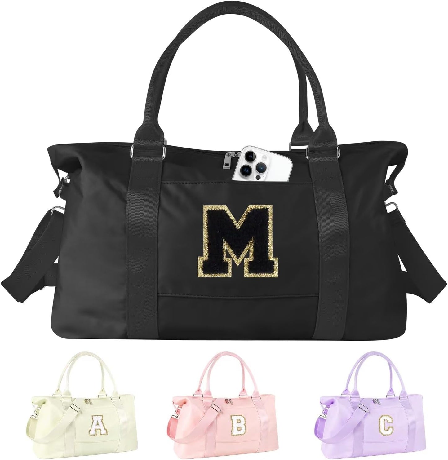 Dance Gym Duffel Bag - Personalized Initial Weekender for Teen Girls | Pink Overnight Carry-On & Cheer Bag