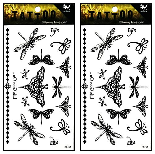 Rareeasy Waterproof Temporary Tattoo Stickers 2 Sheets Butterfly Dragonfly Vine Chain Art 3D Body Art for Party and Skin Decoration - Variation 18