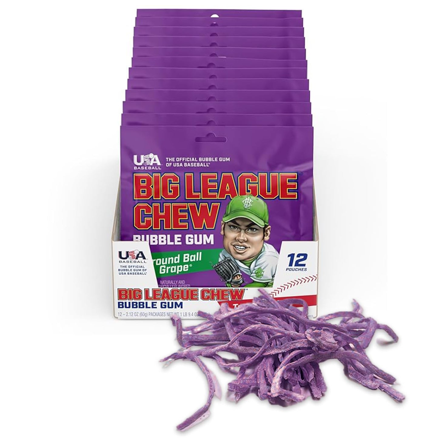 Big League Chew Outta Here Original Bubble Gum - Classic Ballpark Flavor | Perfect for Baseball Games, Teams, Concessions, Parties, and More | Pack of 12 Bags (2.12oz Each)"

Rewritten Product Title: "Original Bubble Gum - Big League Chew Classic Ballpark