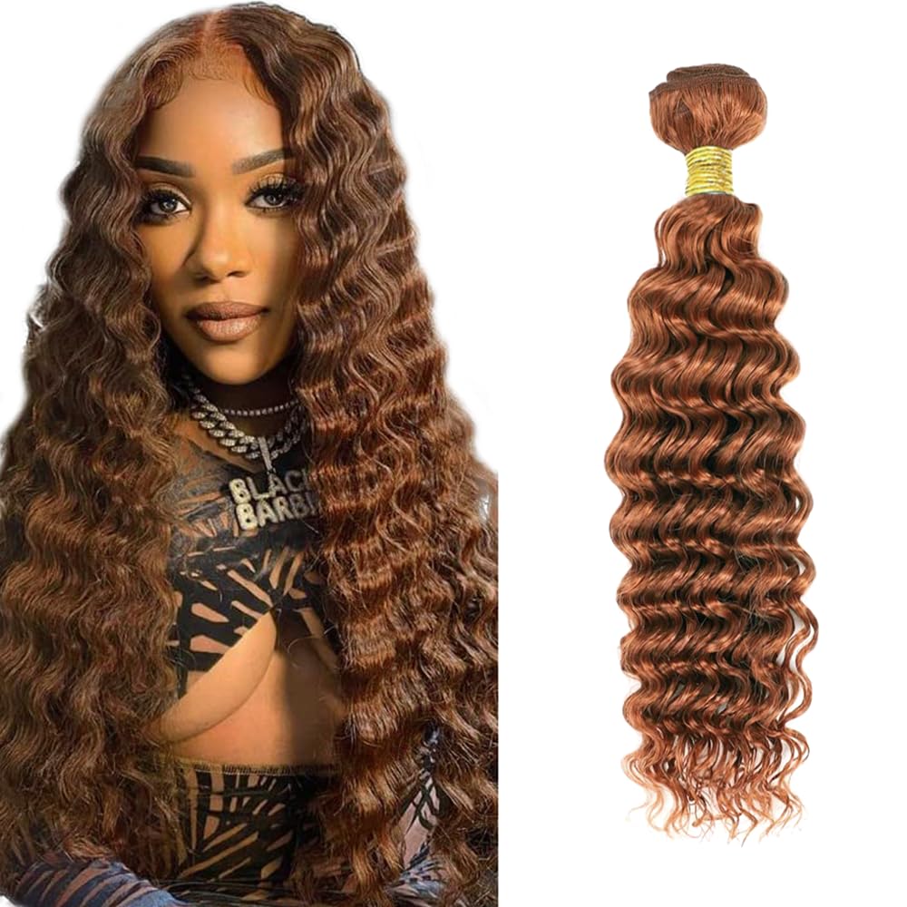 LadrXadr Light Brown Bundles Human Hair #30 Deep Wave Bundles 18 inch Color 30 Bundle 50g