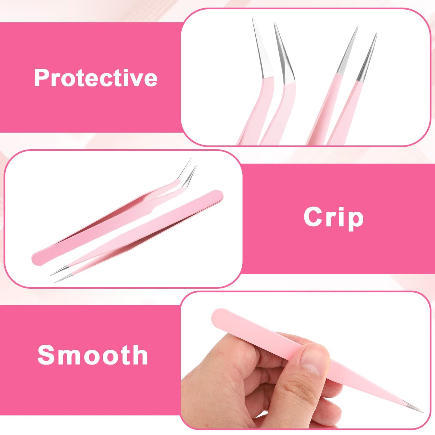 Sticker Tweezers, 2 Pcs Stainless Steel Tweezers for Crafting Straight Curved Eyebrow Tweezer for Stickers, Jewelry Making, DIY Crafts, Scrapbooking, Precision Electronics (Pink)