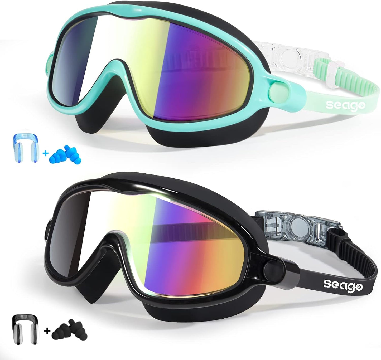 Seago Swim Goggles - Anti-Fog, Anti-UV Wide View for Kids 3-14 | 2 Pack