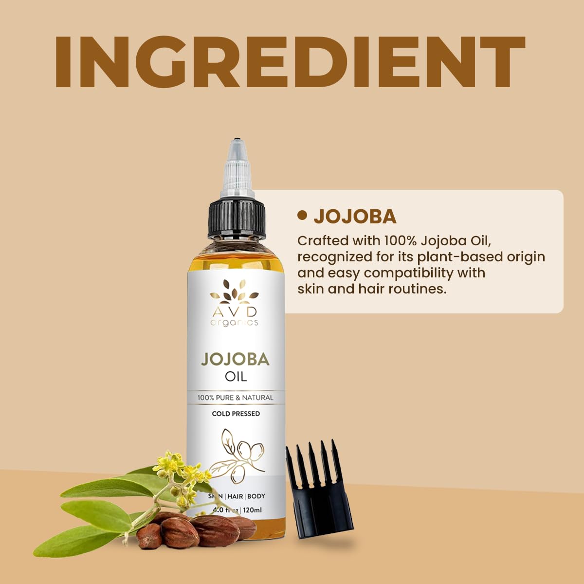 Jojoba Oil for Hair - Natural Cold-Pressed, Unrefined | 120ml (4.05 fl oz) - Ideal for Face, Scalp, Nails & Cuticles
