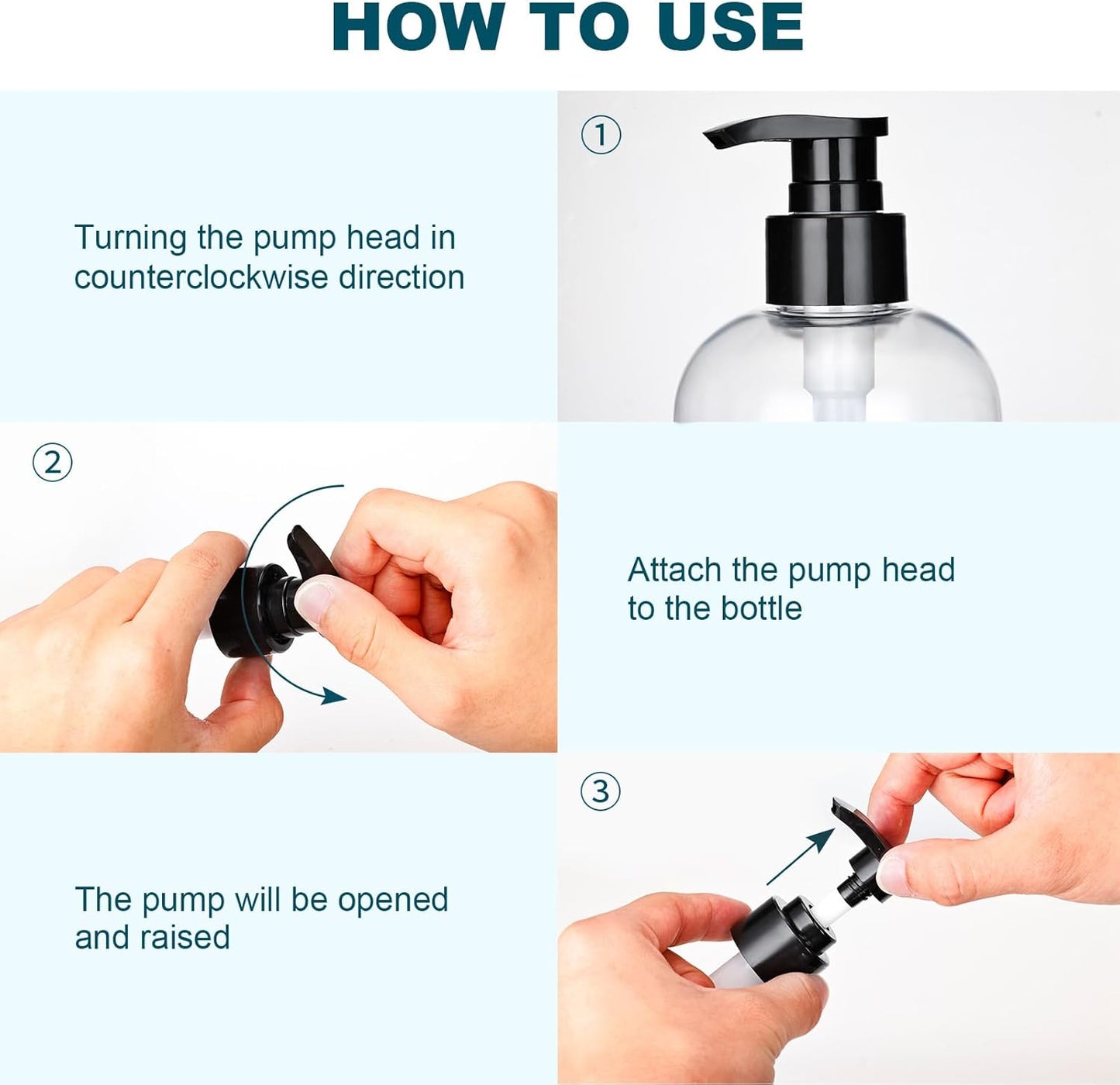 Refillable Pump Bottles - Clear Plastic Dispenser for Shampoo & Liquid Soap | 2 Pack