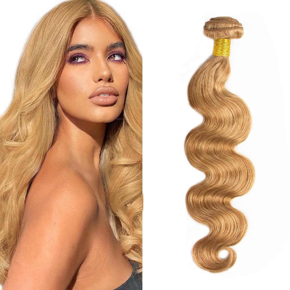 Honey Blonde Bundles Human Hair 27 Body Wave Bundles 28 inch 1 Bundle 55g Double Weft Soft Real 27 Blonde Bundle Human Hair Extensions
