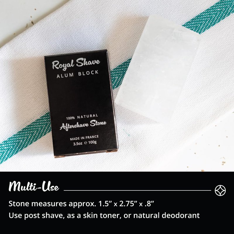 ROYAL SHAVE 100% Natural Alum Block for Men, Skin Soothing Aftershave Stone, Relieves Razor Burn & Heals Accidental Cuts (3.5 oz.) Made in France