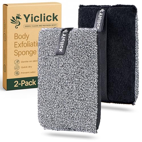 Exfoliating Body Scrubber 2 Pack with Handle - Dual-Texture Loofah