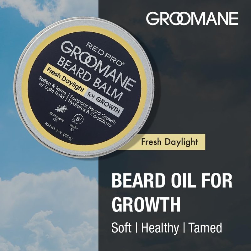 Red by Kiss Groomane Beard Balm, Soften & Tame, Light Hold, Promotes Full, Healthy Look Beard Strengthen Facial Hair, Reduce Breakage
