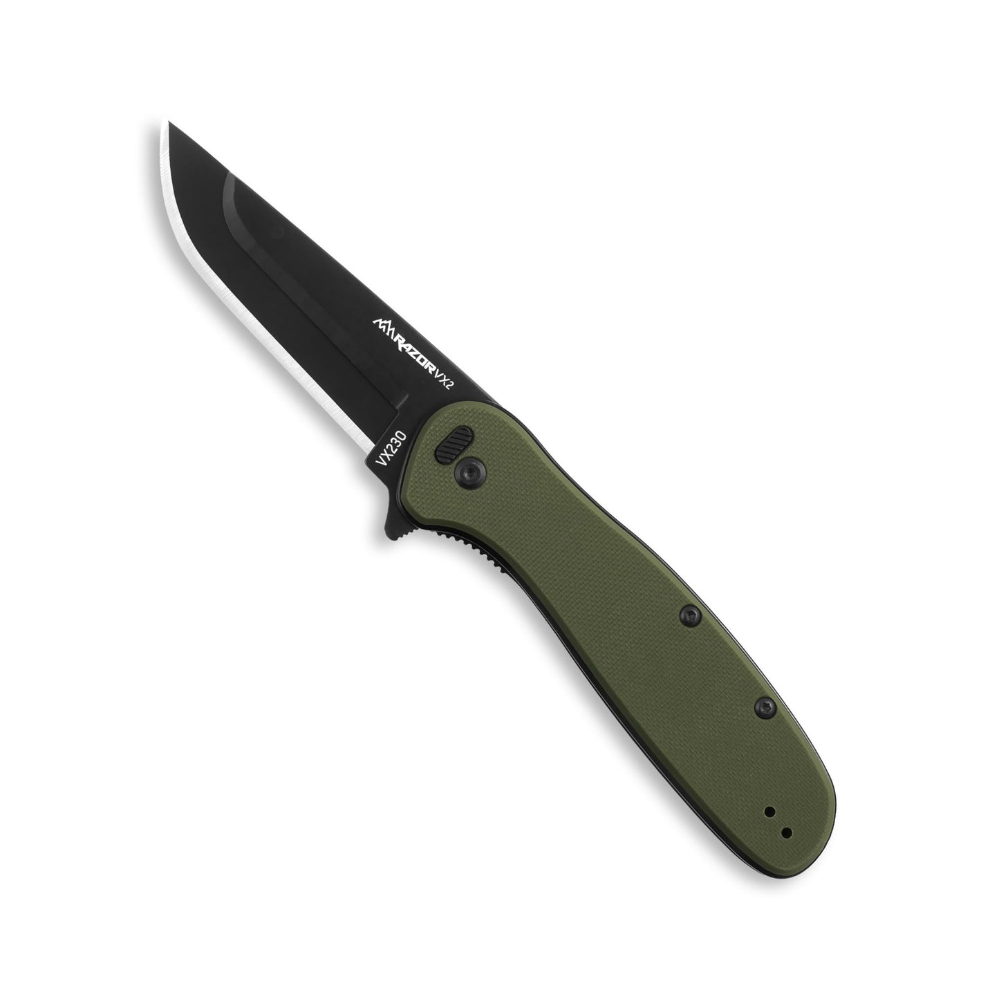 OUTDOOR EDGE - Razor VX2 | Green G10 with Black Drop Point | Replaceable Blade EDC Folding Pocket Knife | 3" Stainless Blade, Reversible Pocket Clip