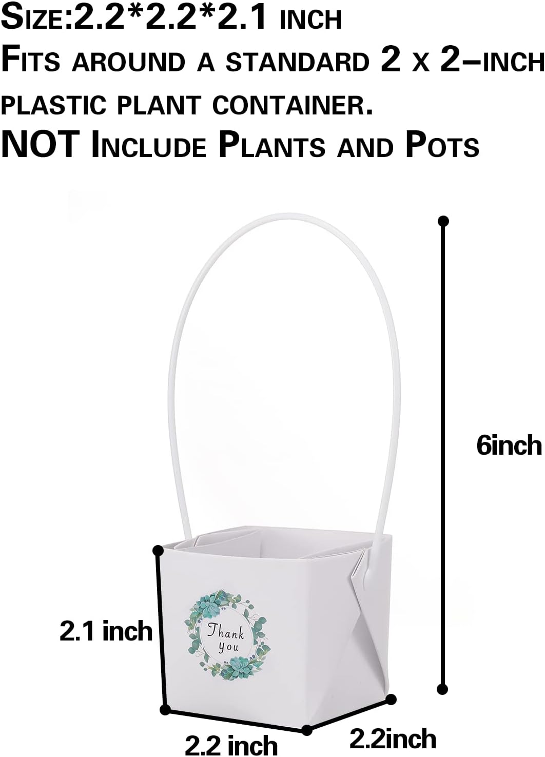 Thank You Succulent Wraps - 40pcs Decorative Sleeves for 2-Inch Pots | Ideal for Weddings & Baby Showers, White