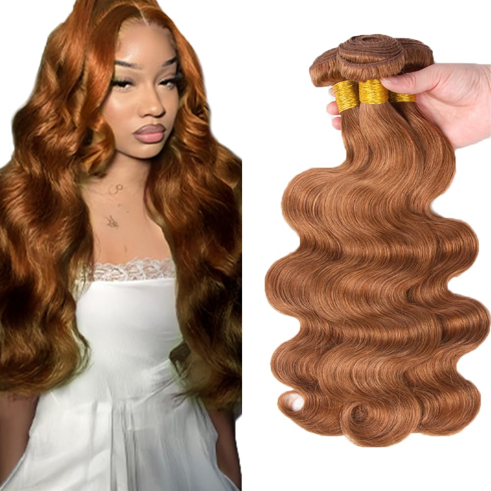 #30 Brown Human Hair Bundle Light Brown Body Wave Bundles 24 26 28 inch 10A 100% Unprocessed Brazilian Virgin Hair 3 Bundles Color #30 330g