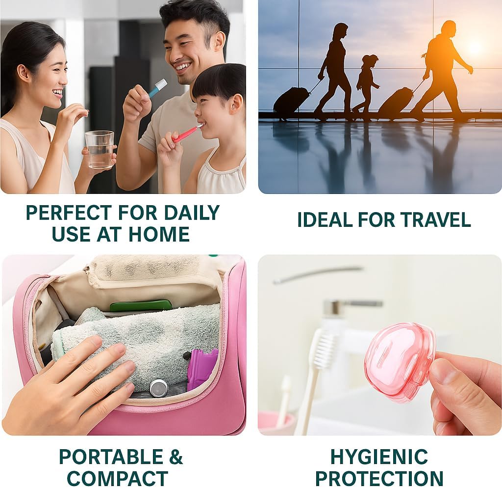 Toothbrush Covers - 4 Pack Portable Clip-On Protectors for Travel & Home | Blue & Red