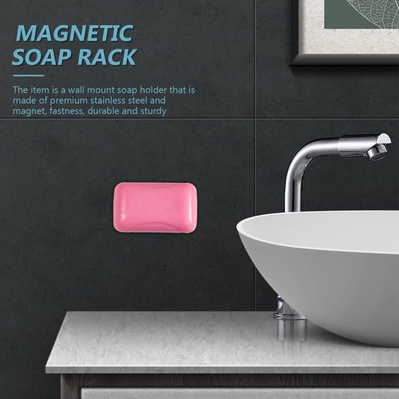 Angoily Magnetic Soap Holder Wall Mounted 2Pcs Stainless Steel Shower Suction up Soap Bar Dish for Bathroom Organizer, Kitchen Bathroom Bathtub Sink Self-Draining Tray Saver